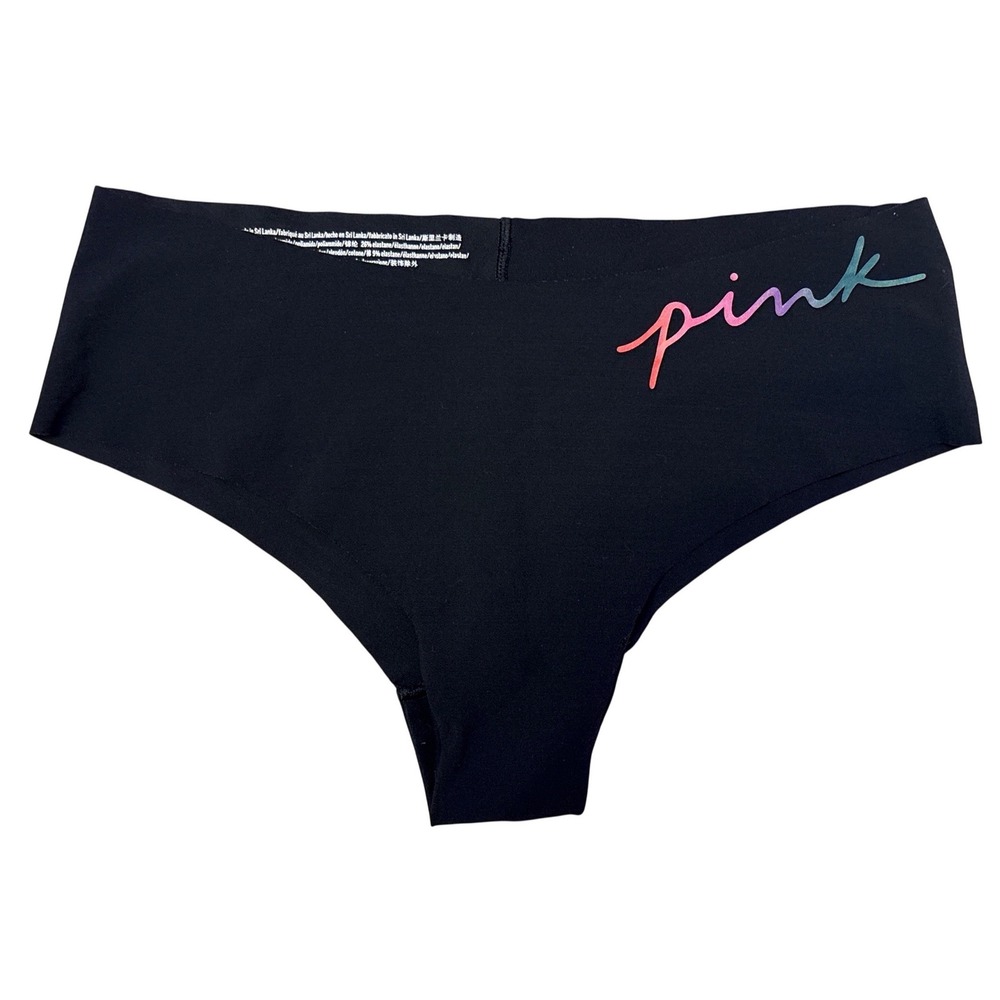 NEW Victoria's Secret PINK Black Seamless Thong Panties Logo Size Medium